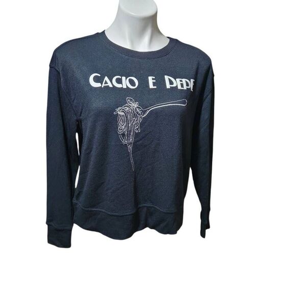Jane & Delancey Cacio de pepe black embroydered sweatshirt rayon blend small - Picture 2 of 9